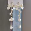 Korean Simple Imitation Pearl White Bowknot Long Tassel Earring for Women Personality Geometry Ear Jewelry Korean Fashion