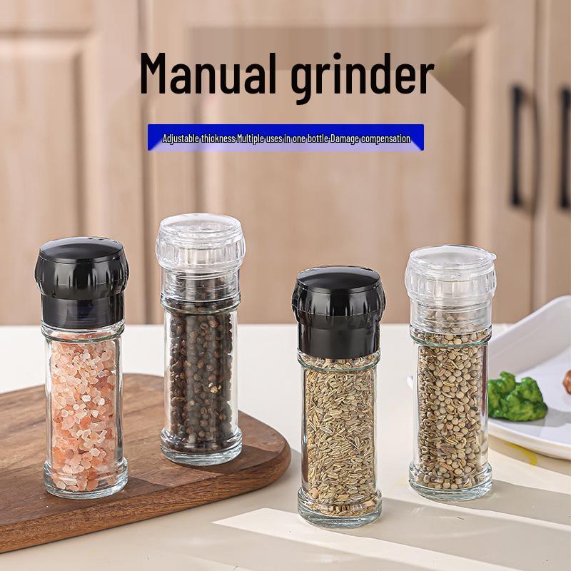 Transparent Glass Manual Grinder for Spices, Cumin, and Peppercorns - Moisture-Proof and Multi-Purpose.