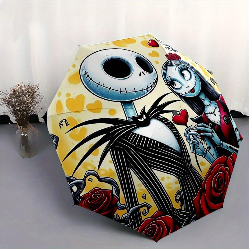 1 Auto Open "Jack Skellington""Sally" Themed Colorful 8-rib Portable Umbrella for Men and Women, A Compact Commuting Companion Suitable for