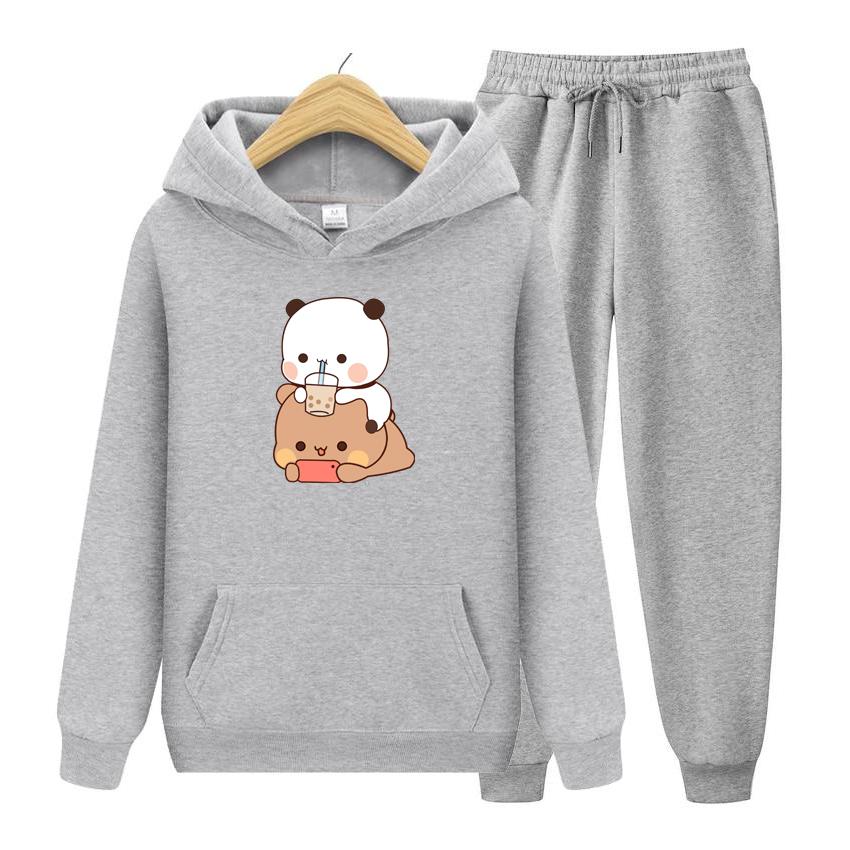 Bubu And Dudu Drink Bubble Tea Print Ženy Súprava mikiny Kawaii Dámska mikina Harajuku Oblečenie s voľným dlhým rukávom