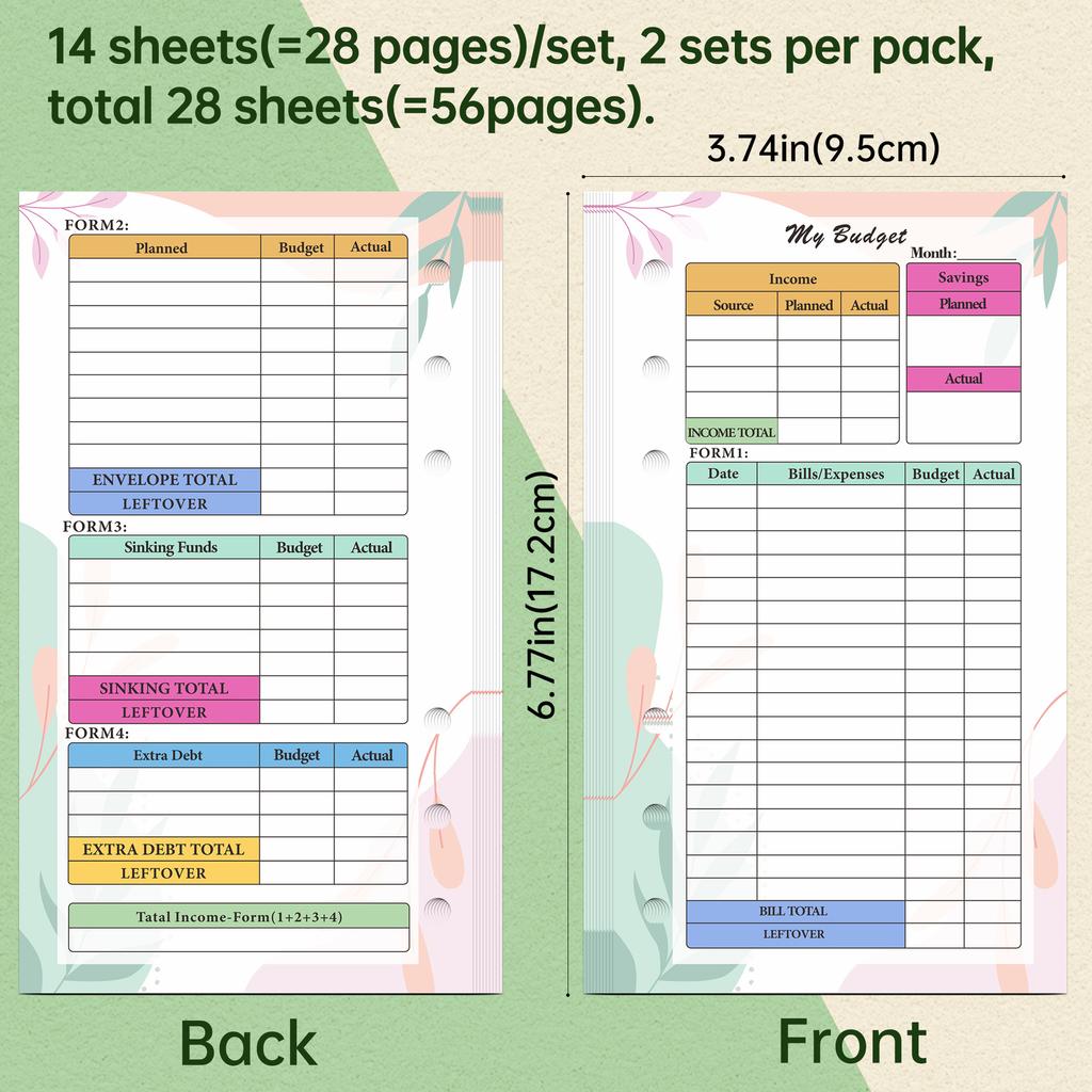 A6 Colorful Loose Leaf Notebook Refill Spiral Binder Inner Page Budget Page Weekly Monthly Inside Paper Stationery