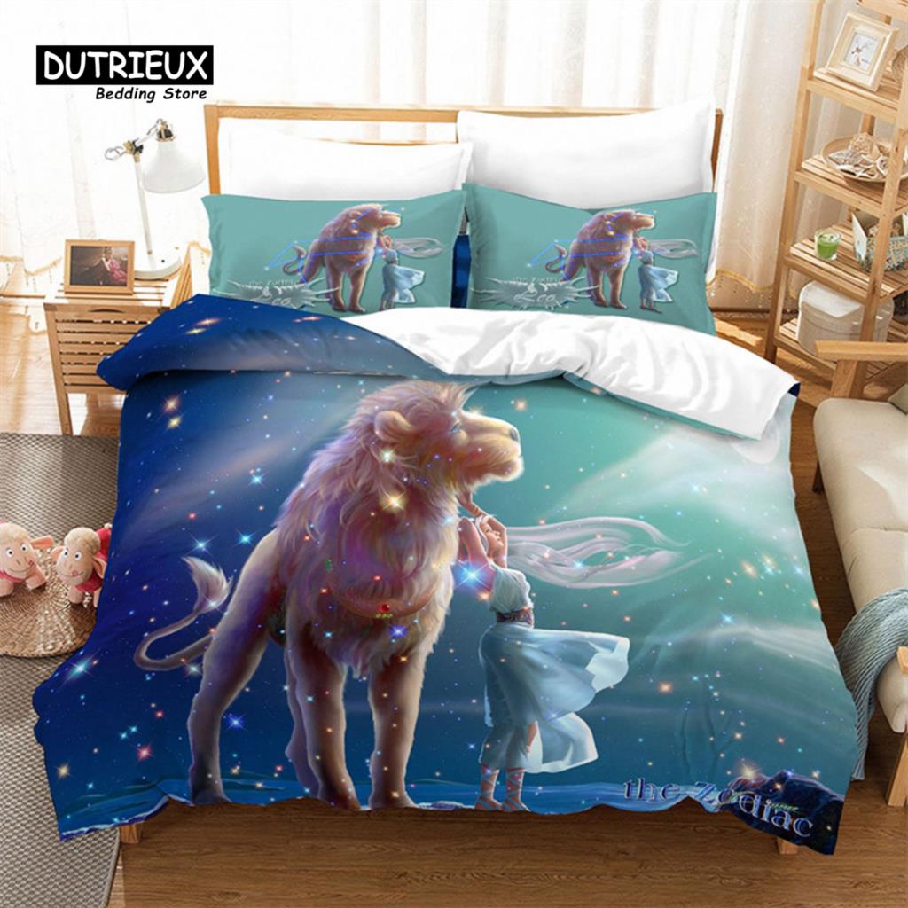 Mystery 12 Constellations Duvet Cover Set Cartoon Anime Bedding Set For Kids Teens Adult Polyester Comforter Cover Bedroom Decor
