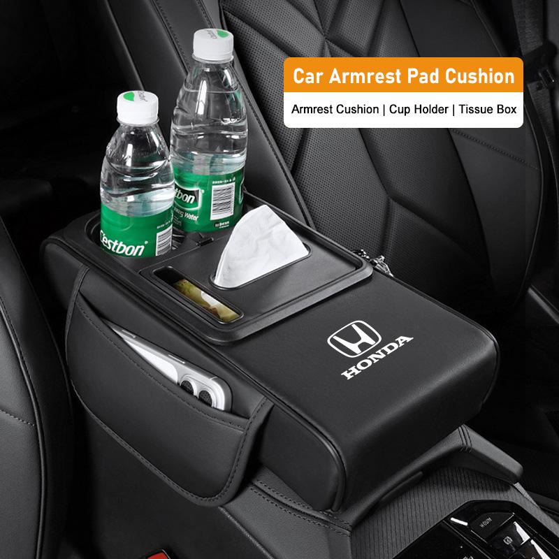 ABO2 Car Armrest Cushion With Cup Holder & Tissue Organizer For Honda CR-V Accord Civic HR-V Pilot Odyssey Fit Jazz Vezel CITY Freed