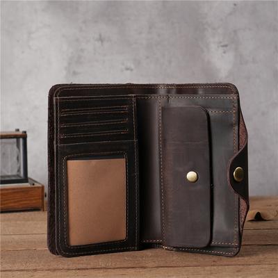 Explosives Crazy Horse Leder Herren Langbörse mit Zwei Fächern Echtes Leder und Reine Kopfschicht Leder Geldbörse Vintage Brieftasche