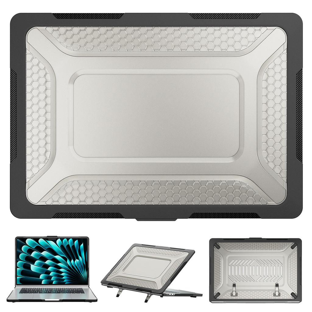 For Macbook Air 15 inch (2025)/(2024) A3114 M3/(2023) M2 A2941 Anti-Slip Laptop Case Honeycomb Heat Dissipation Kickstand PC+TPU Cover