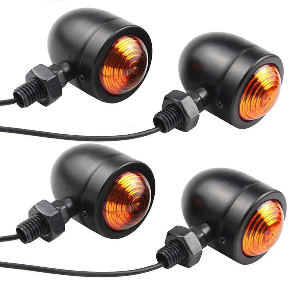 TaJiMy Motorcycle Bullet-Shaped Turn Signals, Set of 4, Universal 12V, Custom Fit for Harley Steed, Monkey, and Cub (Black Body, Yellow Lens)