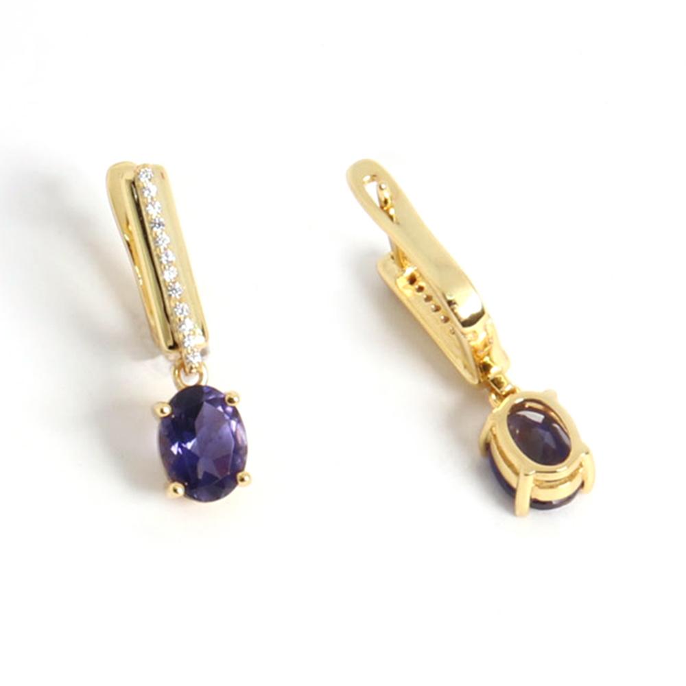 Elegant and Noble 925 Sterling Silver Earrings Real gemstone Natural oval 6*8mm Iolite Fine Jewelry for Women's Birthday Gift