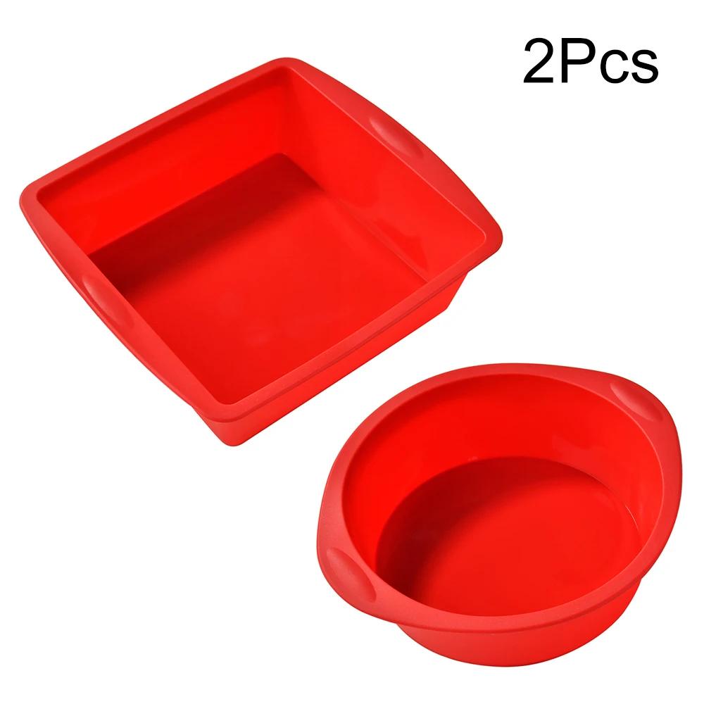 

2 шт. силиконовые формы для торта противни круглые квадратные кухонные силиконовые антипригарные противни для выпечки многоразовые формы для торта инструменты для выпечки красный