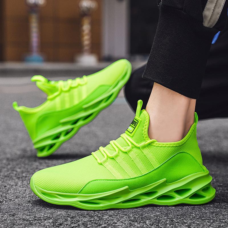 Men's Shoes Large Size Sports Running Lightweight Mesh Breathable Flying Weaving Leather
