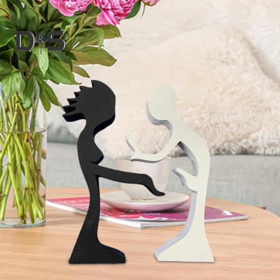 Abstrakcyjna Ozdoba z Drewna dla Pary Mężczyzna Kobieta Sylwetka Statuetka Harmonia Między Parą Dekoracja na Biurko Prezent na Walentynki Rocznicę