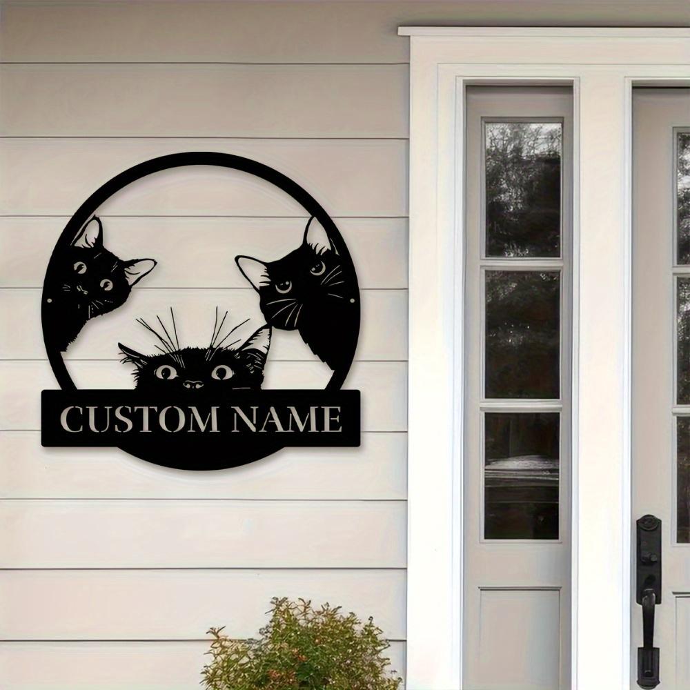 Custom Black Cat Trio Metal Wall Art, Personalized Names Sign, Rustic Home Decor for Veranda Yard, Gift