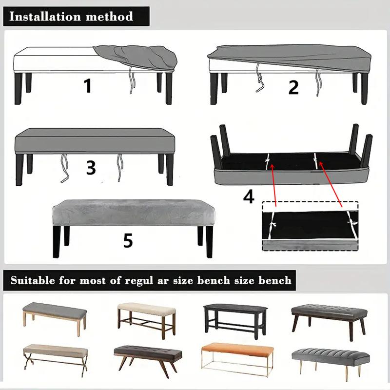 PU Bench Cover Stretch All-inclusive Stool Cover Waterproof Piano Seat Cover Slipcover Living Room Washable Bench Protector