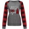Women's Fashion Plaid Patchwork Christmas Print Round Neck Long Sleeve T-Shirt Top