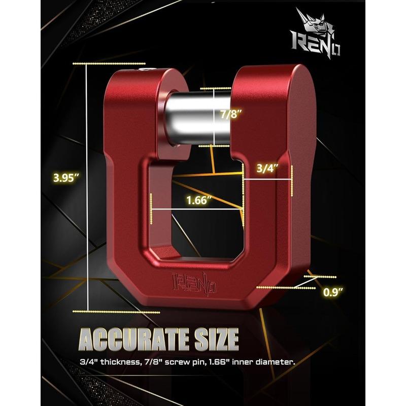 3/4" D Ring Shackle, 68,000 lbs Break Strength with 7/8" Pin for Tow Strap Winch Recovery Towing (Aluminum, 2 Pack, Red)