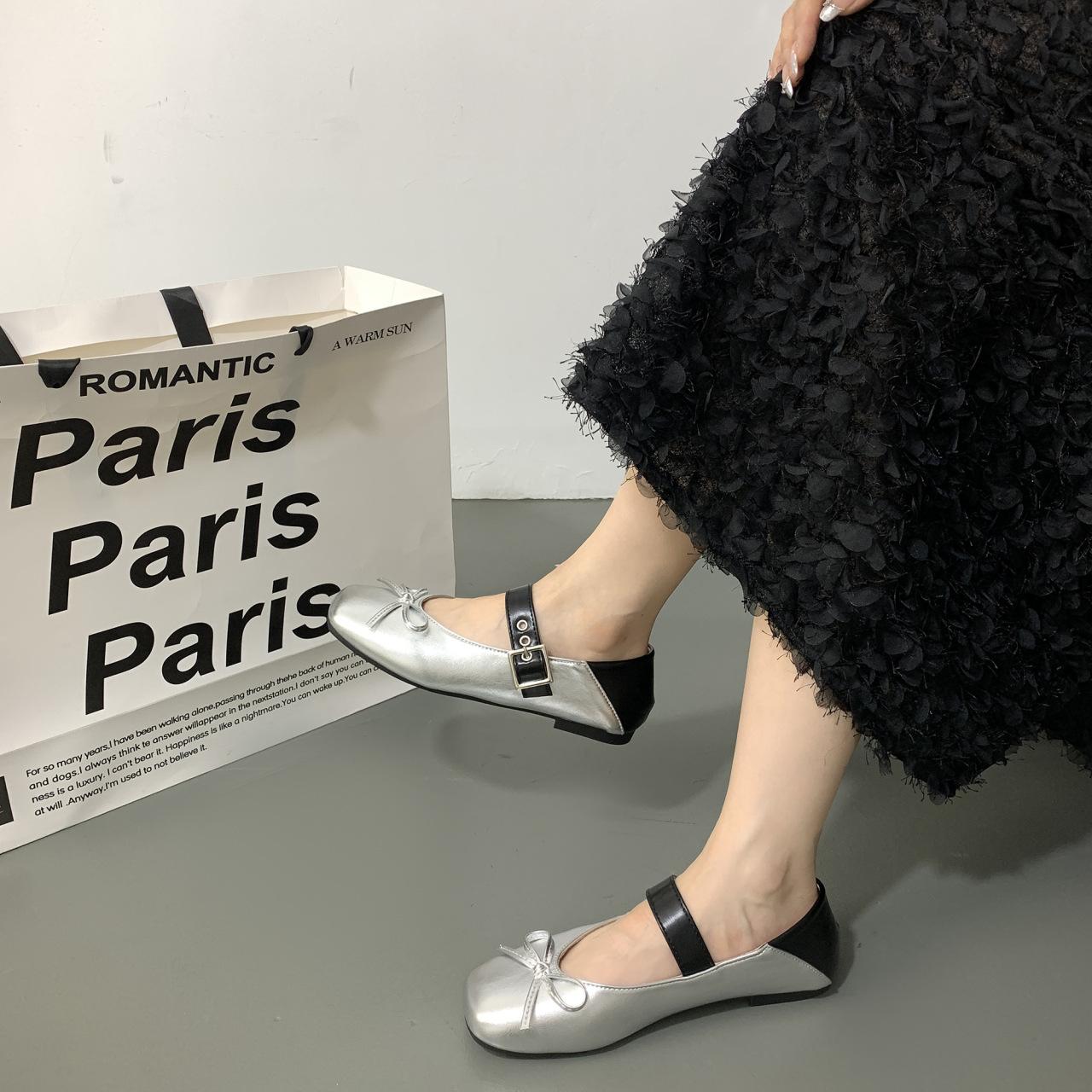 

Ballet Mary Jane is not tired of Doudou shoes for women s early autumn new soft-soled one-word buckle light-mouth small leather shoes for women s sing 40 срібний