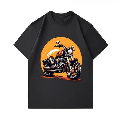 Men's 100% Cotton Crew Neck Short Sleeve T-Shirt, Cartoon Retro Cruiser Motorcycle Print Casual Breathable Summer Tee Top For Biker Enthusiasts Daily