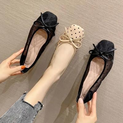 Buty damskie 2024 Płaskie damskie letnie obuwie z kokardą Przezroczyste czarne płaskie buty kwadratowe noski w ofercie antypoślizgowe buty 39 EA