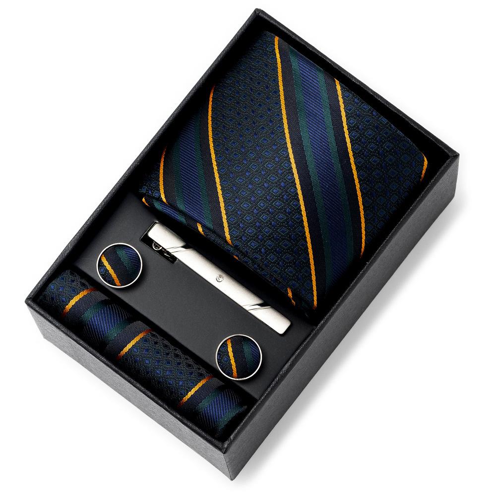 Men'S Tie Net Color Striped Jacquard Yarn Business Professional Tie Set Men'S Gift Box