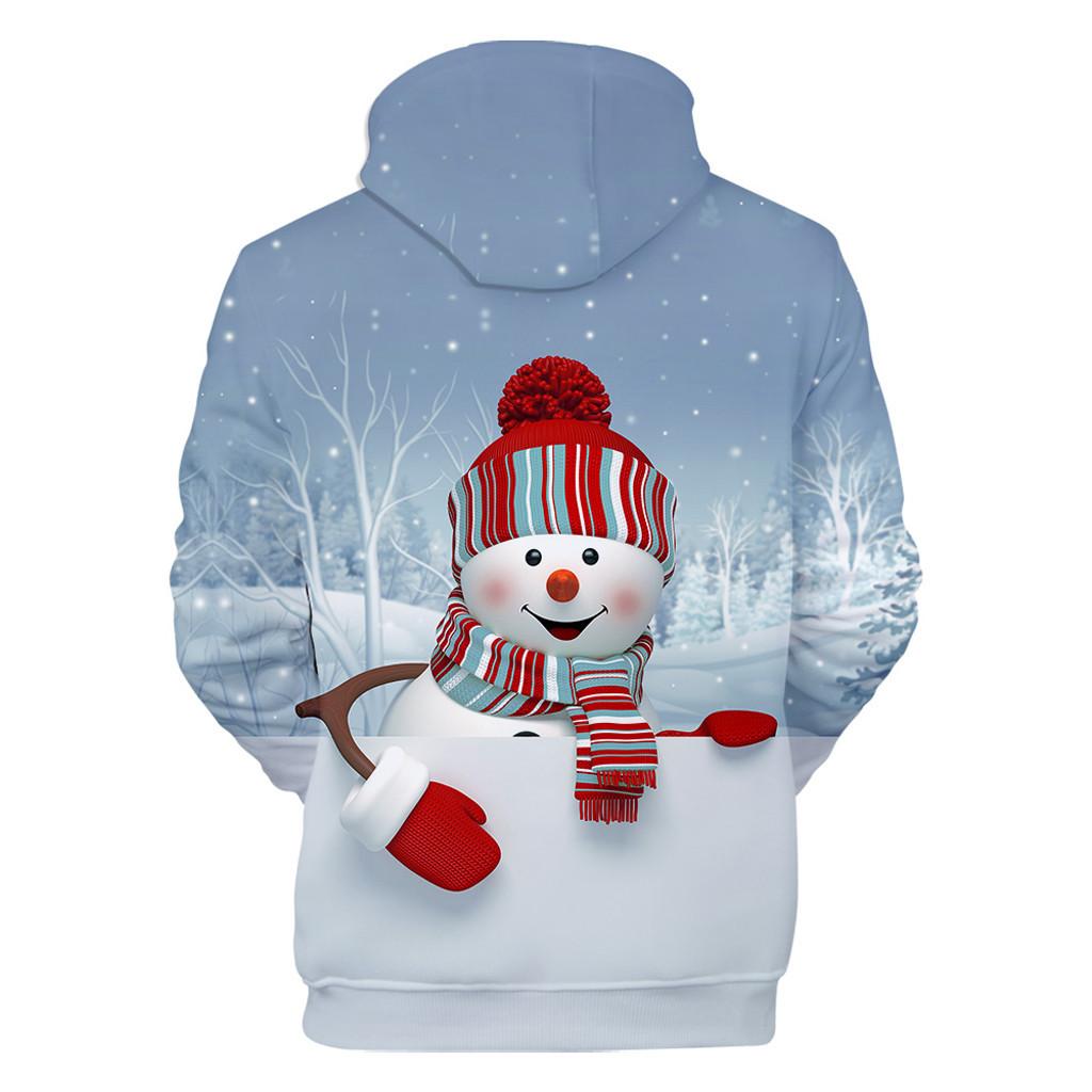 Fashion Women's Christmas Printing Long Sleeves Hooded Cap Sweater Tops