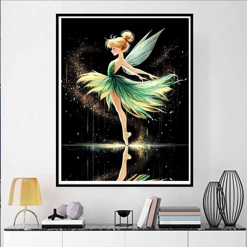 Disney 5D DIY Diamond Painting Tinker Bell and BalletStyle Art Illustration Full Round Diamond Mosaic Cartoon CrossStitch ArtPaintingforHomeDecoration