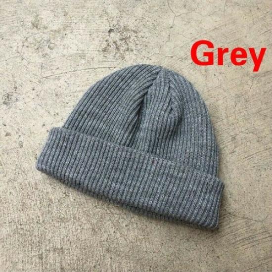 Men Knitted Hat Beanie Skullcap Women Retro Brimless Cap Cuff Hip-Hop Hats Soft серый