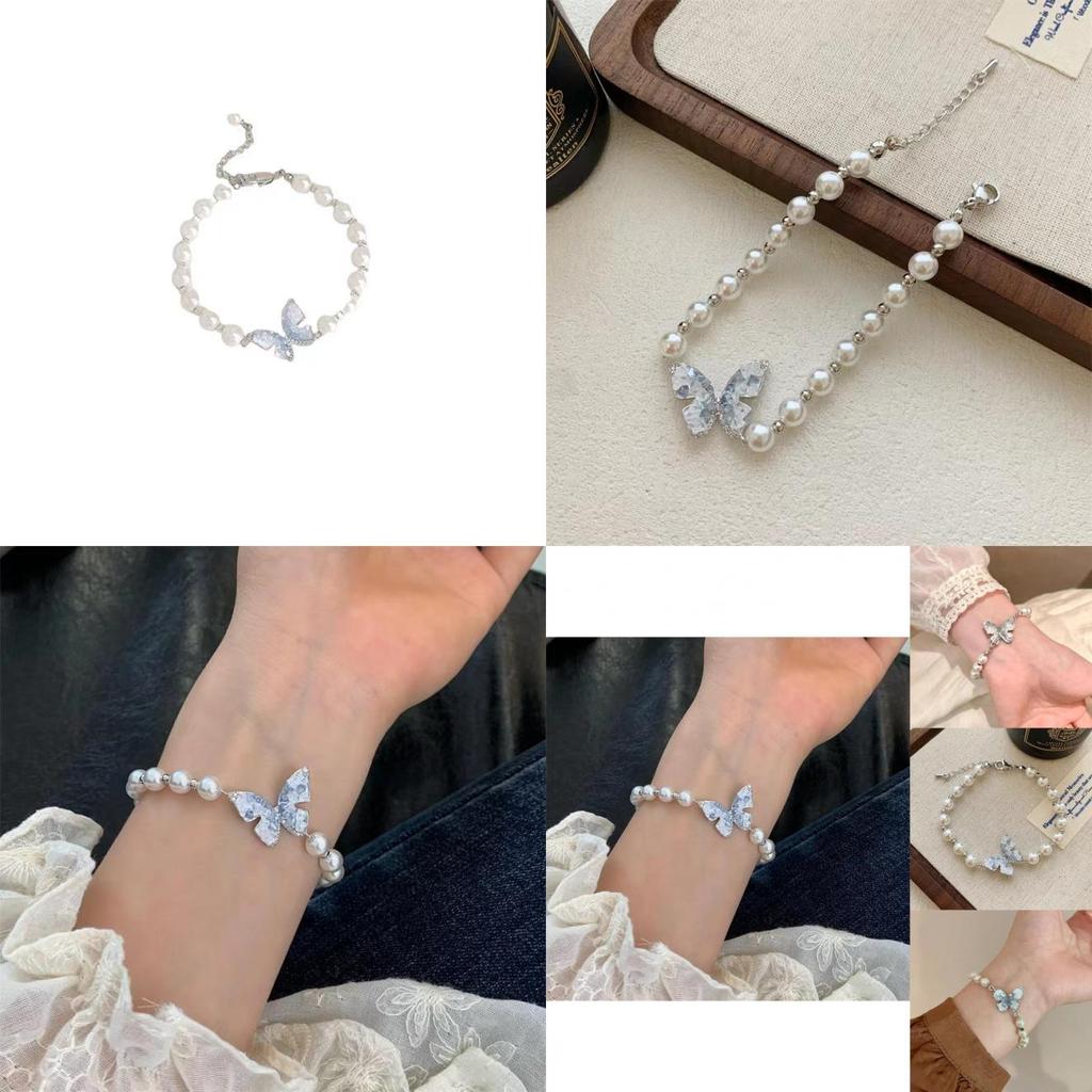 Fashionable Sophisticated Pearl Butterfly Bead Bracelet Handmade Artistic Jewelry