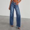Neue Damen Vintage Gewaschene Gerade Bein Jeans, Lockere Passform Breite Beine Bodenlange Denim Hosen für Lässige Streetwear