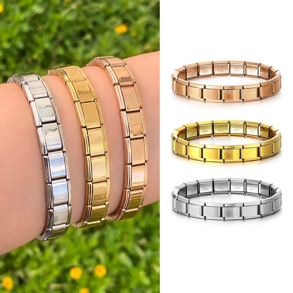 Fashion Simple Elastic Italian Charm Link Chain Stainless Steel Bracelet for Women Men Colorful Bangle On Hand DIY Jewelry Gift