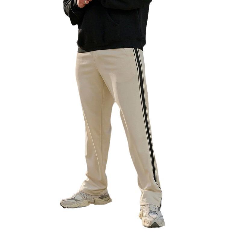Men's Black & White Striped Patchwork Streetwear Fitness Pants