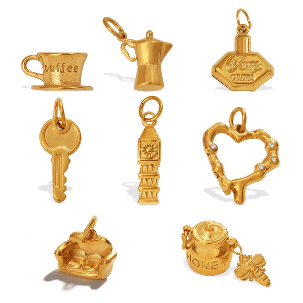 Personalized Creative Diamond-Encrusted Hollow Love Pendant Mix And Match Texture Teapot Teacup Shape Jewelry Accessories