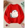 European Size Crewneck Sweatshirt - Fluffy White Cat with Pink Cheeks Machine Washable, Spring And Autumn, Sportswear And Casual Wear, Soft