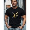 European Sizes Men'S T-Shirt, Relaxed And Casual, Easy-Going Leisure, Featuring a Black And Golden 3D Star Pattern for Summer