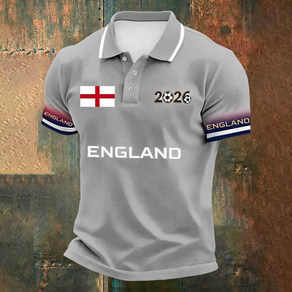 Men's Football Polo Shirt Classic Fit Short Sleeve Sports Jersey with Button Collar and Printed Design Suitable for Casual Wear
