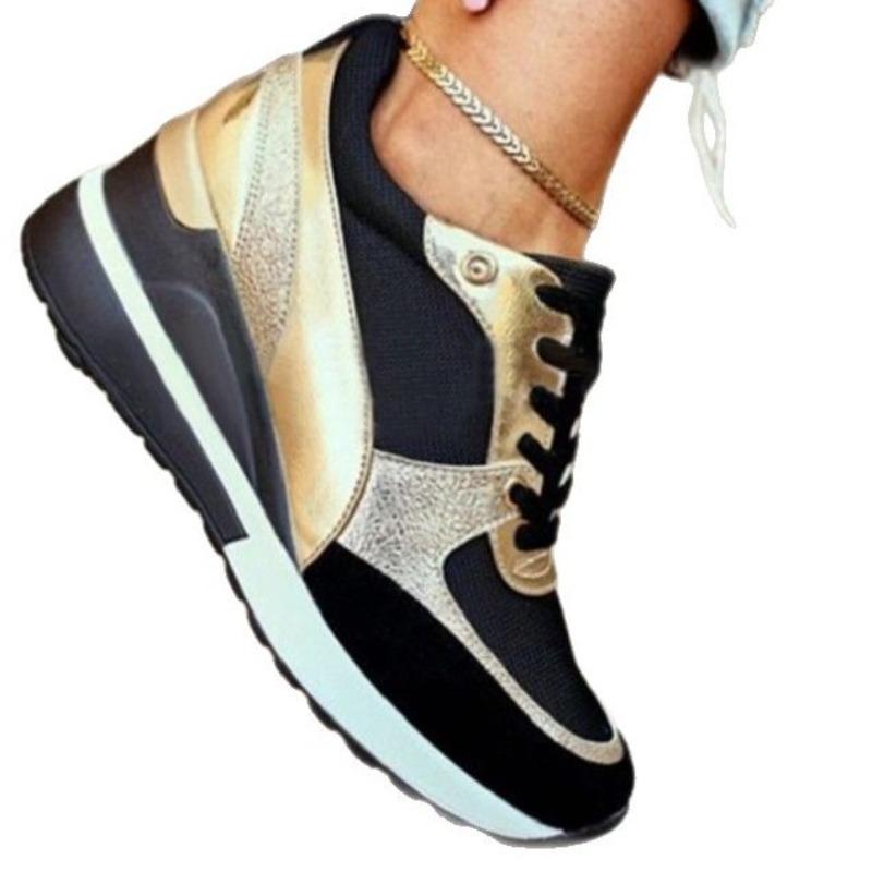 Damen Übergröße Low-Top Schnür-Sneakers, Colorblock Plateau Freizeitschuhe