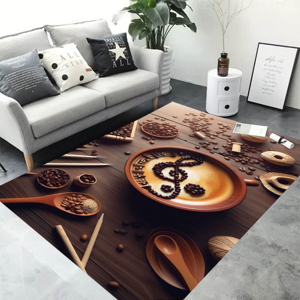 Retro 3D Coffee Latte Art Carpet Seasoning Wooden Carpet Rugs Living Room Small Rugs for Bedroom Living Room Decoration