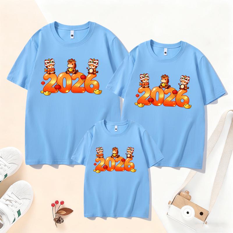 2026 Year of the Horse Red Family T-Shirt Set: Parent-Child Short-Sleeve for Chinese New Year Festive Photos