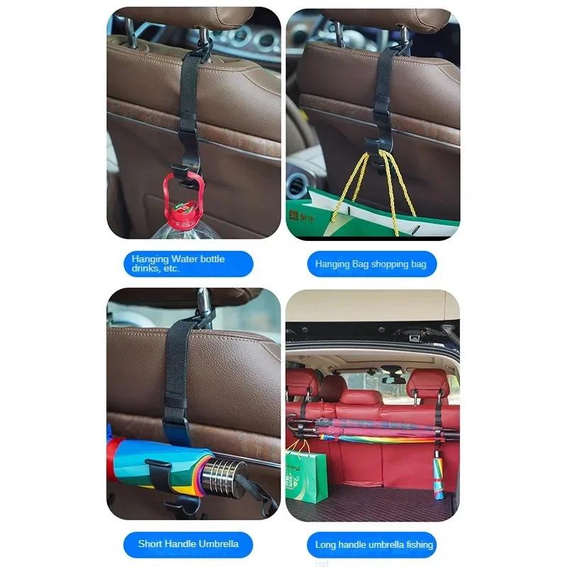 2Pcs Auto Back Seat Hook Multi-Function Rear Seat Headrest Hanging Hook Umbrella Mount Seat Back Storage Hook Automotive Interior Accessories Tool