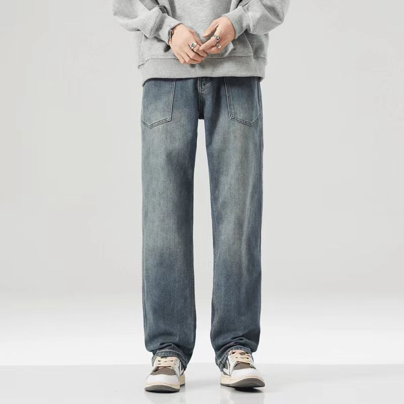 American High Street Men's Black High-end Jeans Loose Straight Summer Thin Trendy Casual Long Pants
