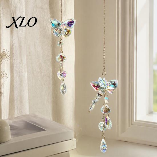 Sparkling Window Suncatcher Pendants Butterfly & Dragonfly Crystal Suncatcher, Colorful Rainbow Maker Prism Hanging Elegant Glass Wind Chimes