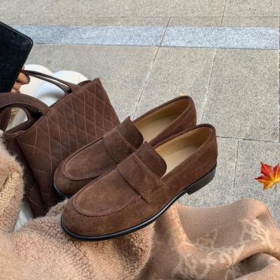 Superior Sheepskin Loafers Women's British Style Retro Leather Flat-bottomed Lazy Matte Small Leather Shoes Single Shoes