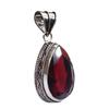 Red Garnet Hydro Gemstone Antique Silver Plated Pendant 2.25" J 2083