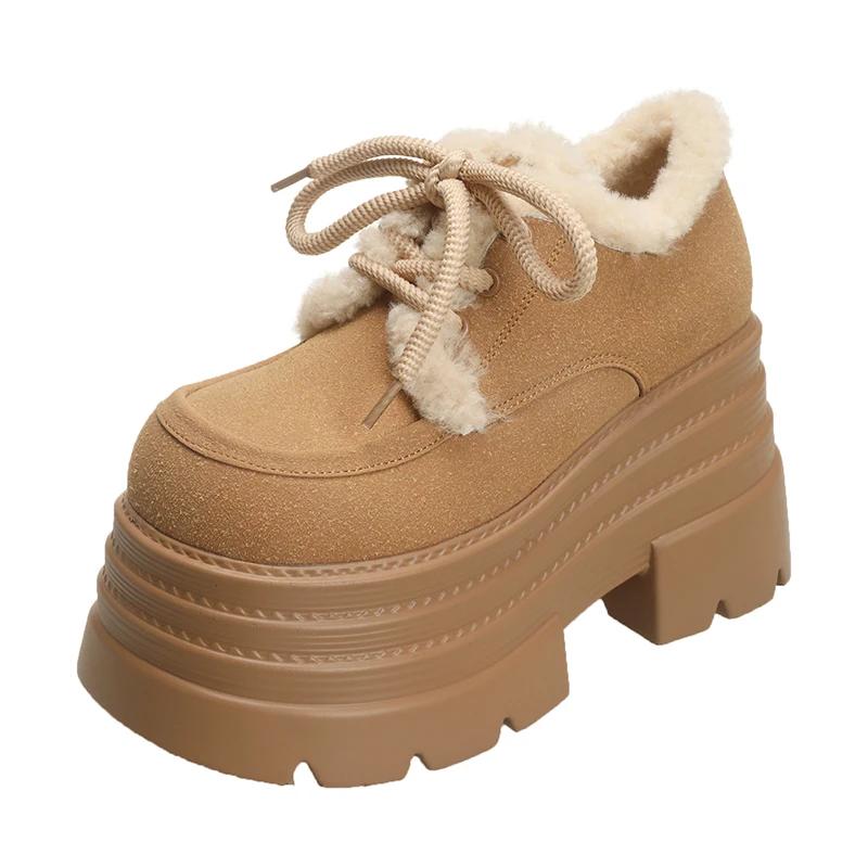 Fashion 10CM New Winter Women Warm Cotton Snow Shoes 2025 Fashion High Platform Sneakers Thick Heels Suede Leather Ladies Plush Pumps