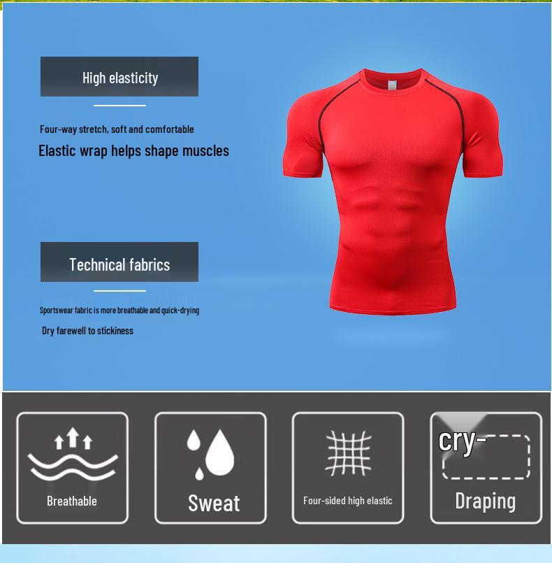 Men's Quick-Dry Elastic Sports T-Shirt - Breathable Ice Silk Short Sleeve Fitness Wear