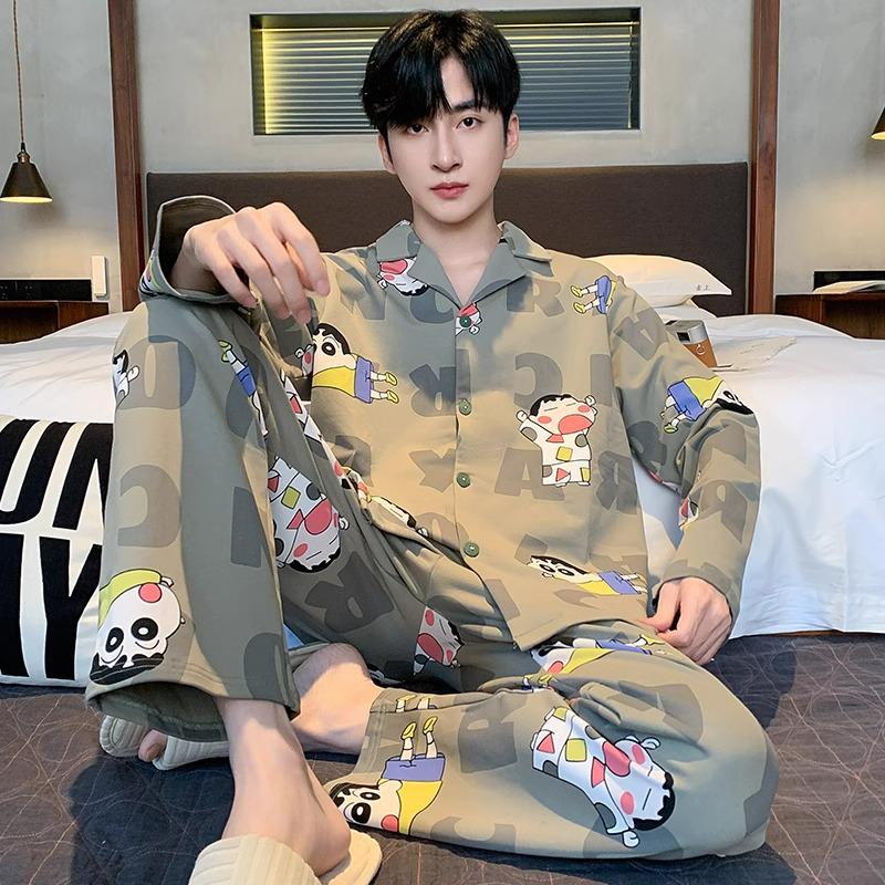 2025 Men's Cartoon Pajamas - Spring & Autumn, Plus Size, Teen Long Sleeve & Pants Homewear