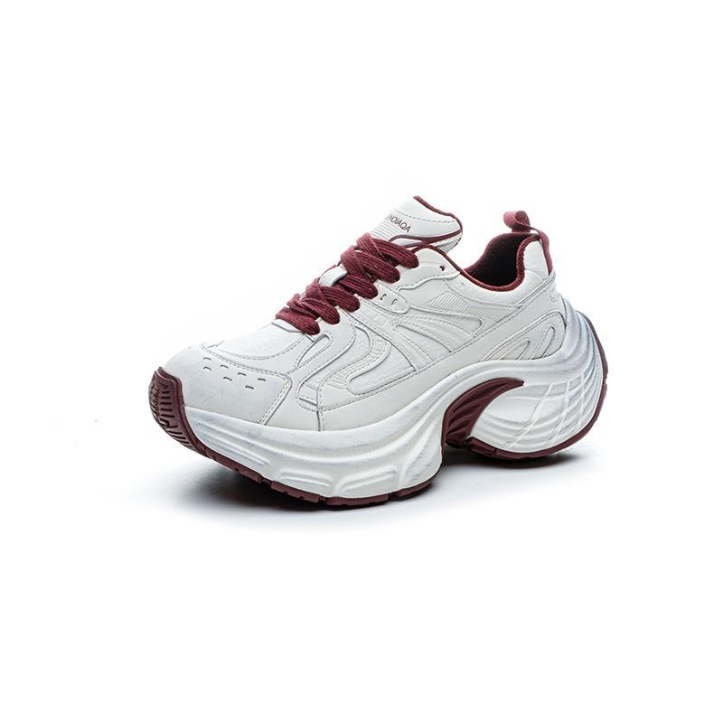 Retro and old casual sports shoes for women's spring new leather comfortable and breathable thick-soled small dad shoes
