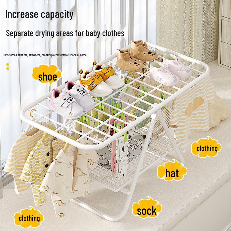 Foldable Balcony Clothes Drying Rack with Storage for Baby Clothes, Socks, and Underwear