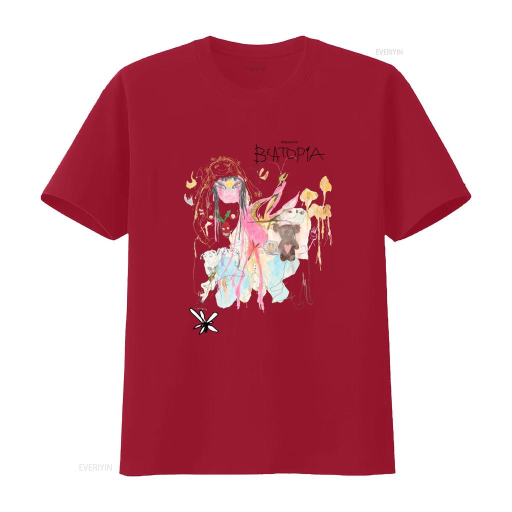 Beabadoobee T Shirt with Colorful Artistic Print Welcome To Beatopia Design Vintage Washed Soft Designer Clothes Homme