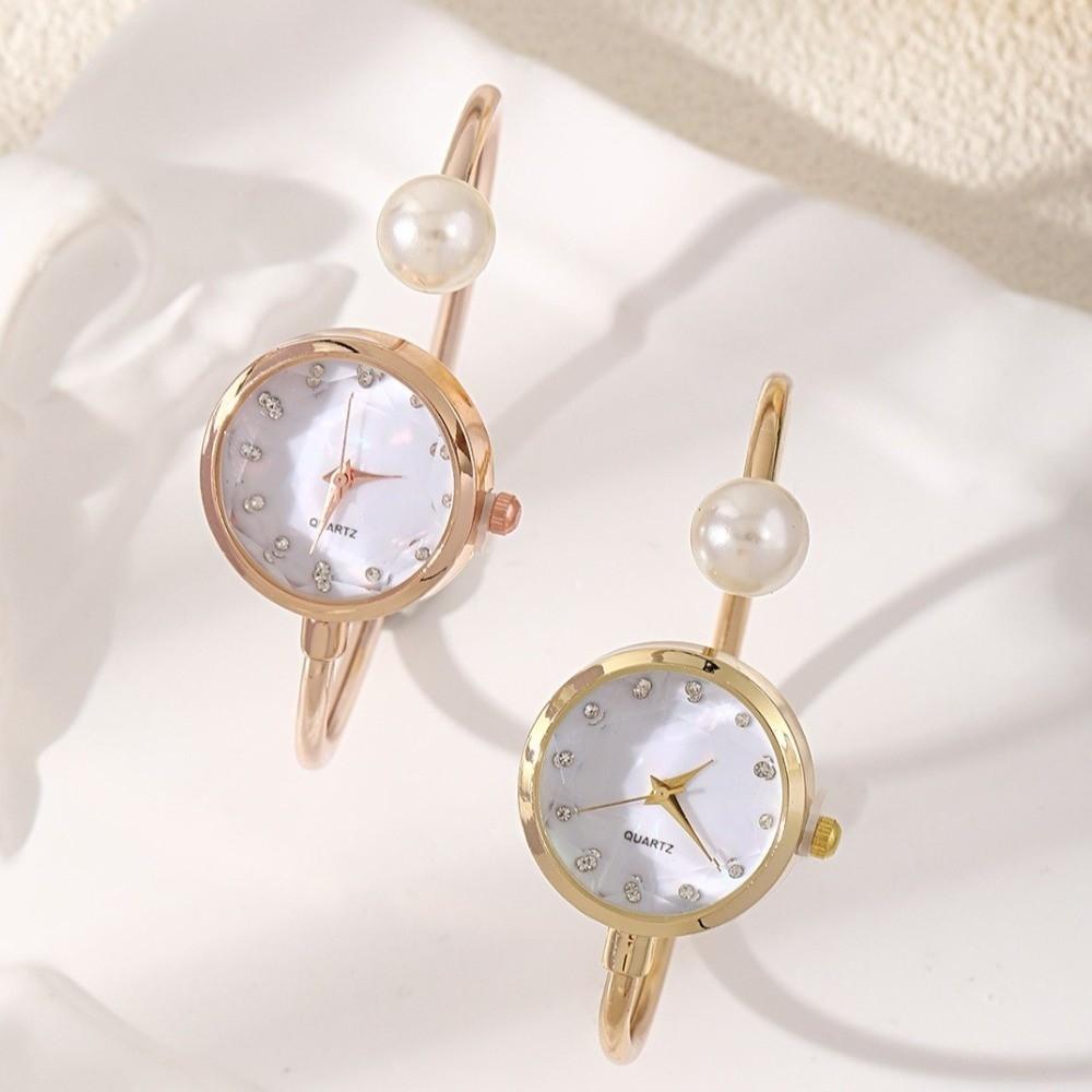 Fashion Pearl Bracelet Watch Gemstone Quartz Rhinestone Dial Watch Quartz Wristwatch  Evening Party