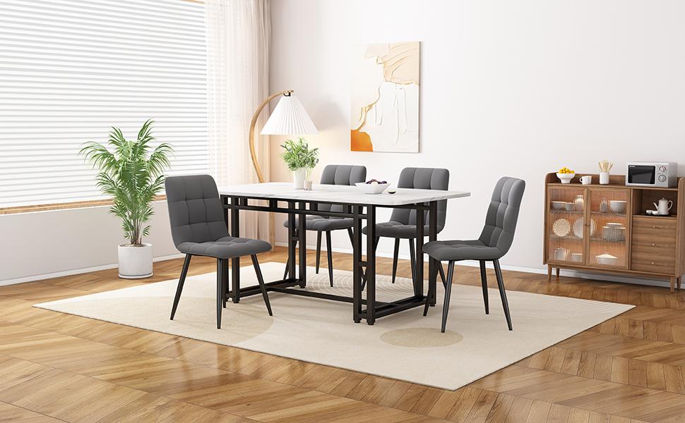 120x70cm Light Luxury Dining Table, Metal Frame, Rectangular Modern Kitchen Table with Metal Legs for Dining Room Living Room, Black Table Legs