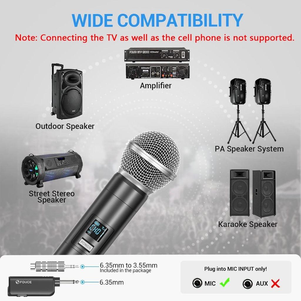 Karaoke Dual Handheld Dynamic Microphone with Rechargeable Receiver for Wedding Party Speech Church Club Wireless Microphone
